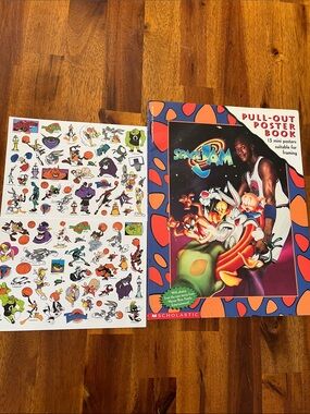 1996 SPACE JAM Pull-Out Mini Poster Book ~ Sticker Lot MICHAEL JORDAN Bugs Bunny